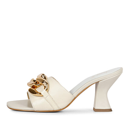 Saint Melissa Off White Leather Mid Slip On Heels