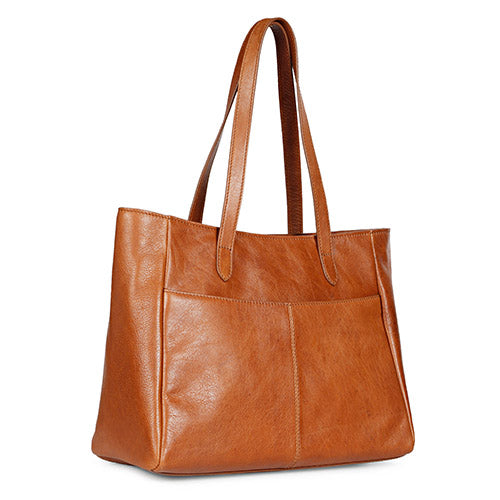 Favore Womens Tan Leather Structured Shoulder Bag