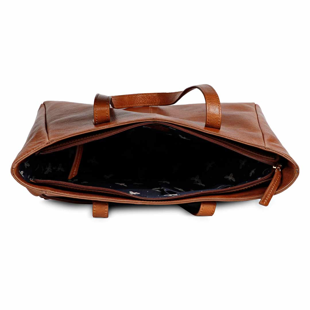 Favore Womens Tan Leather Structured Shoulder Bag