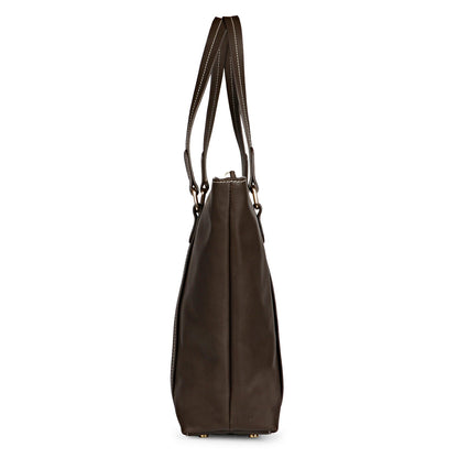 Favore Womens Brown Textured Leather Oversized Shopper Shoulder Bag