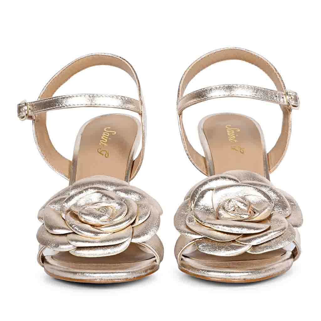 Metallic leather stilettos featuring floral accents - Saint Veronique style
