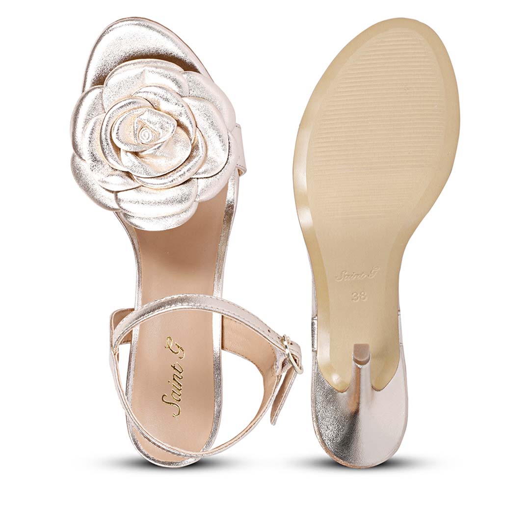 Metallic leather stilettos featuring floral accents - Saint Veronique style