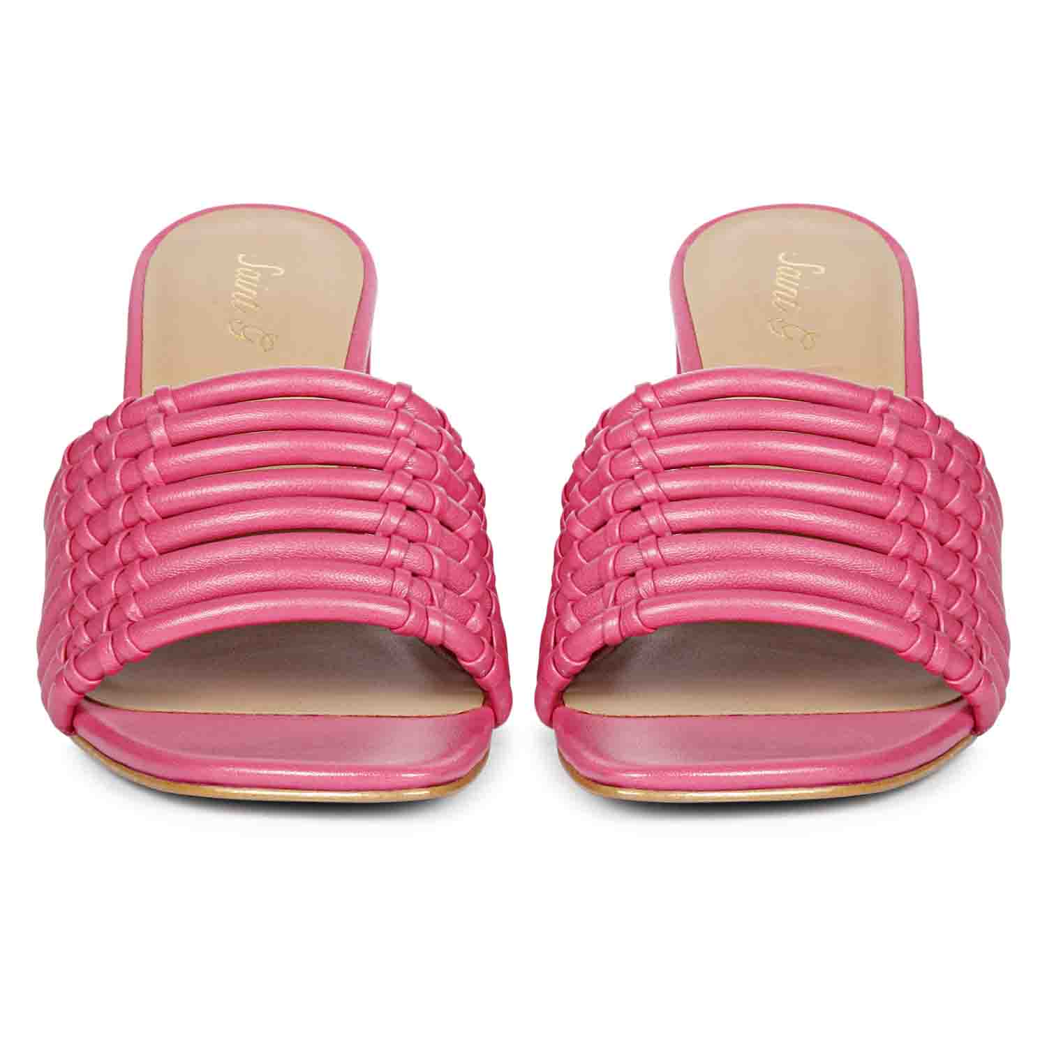 Strappy hot pink heels by Saint Bethany - elevate your style with these leather block heels
