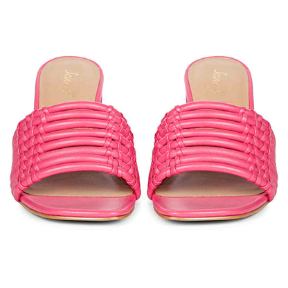 Strappy hot pink heels by Saint Bethany - elevate your style with these leather block heels
