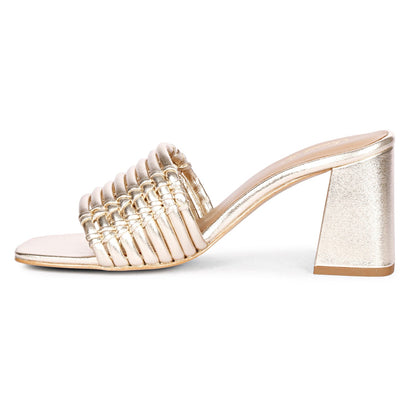Bethany Strappy Platin Metallic Leather Block Heels