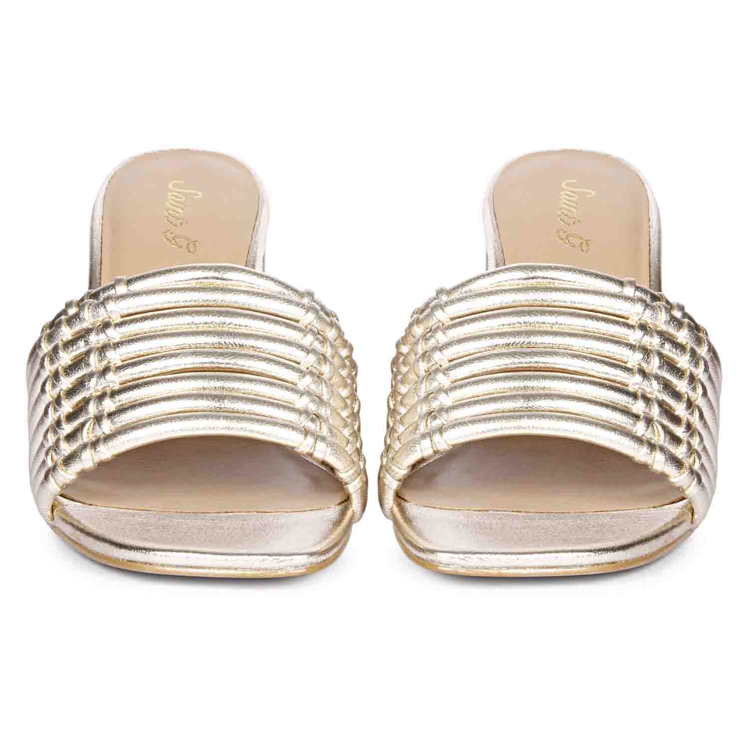 Saint Bethany Block Heels - Platinum Strappy Metallic Leather