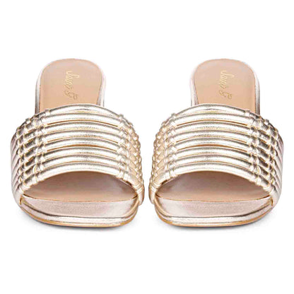 Saint Bethany Block Heels - Platinum Strappy Metallic Leather