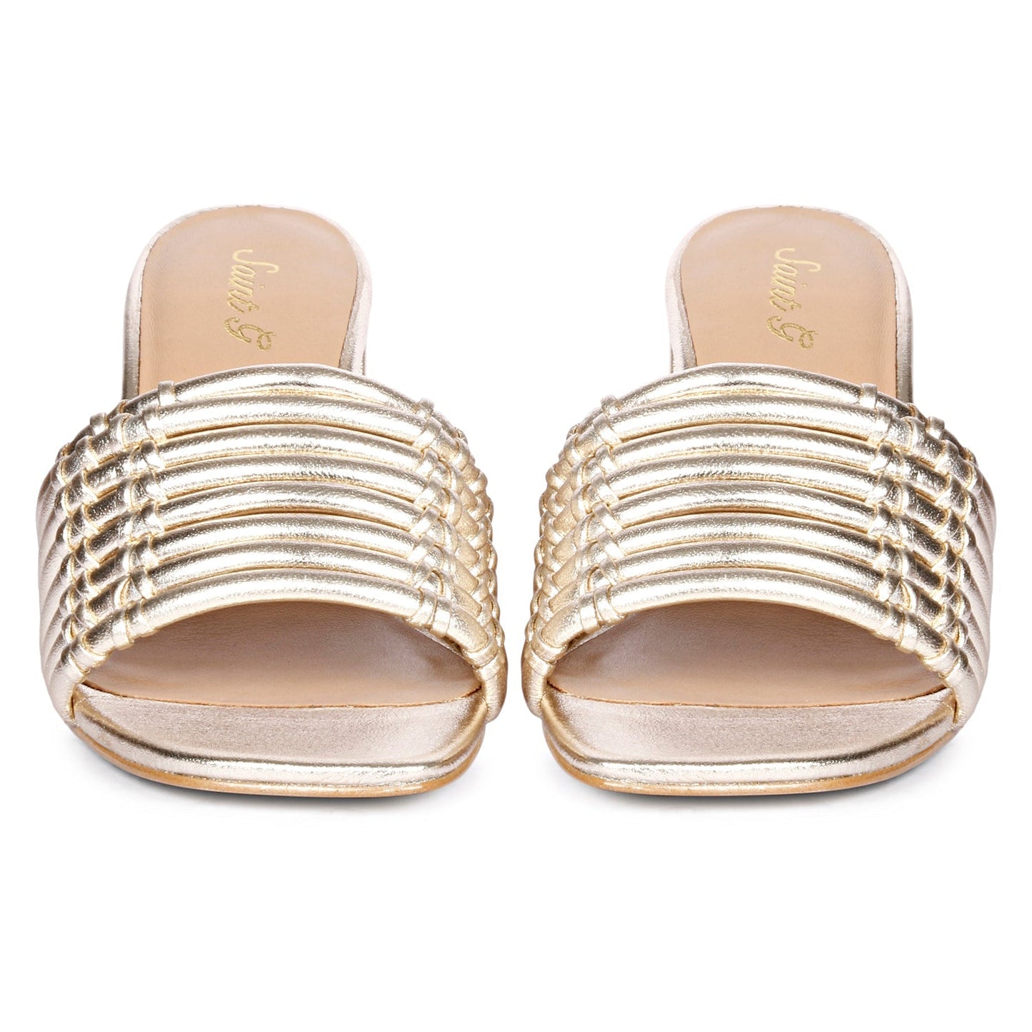 Bethany Strappy Platin Metallic Leather Block Heels