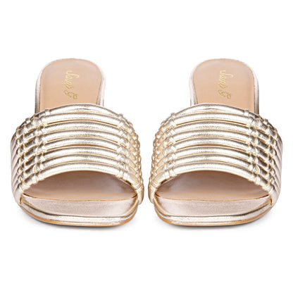 Bethany Strappy Platin Metallic Leather Block Heels