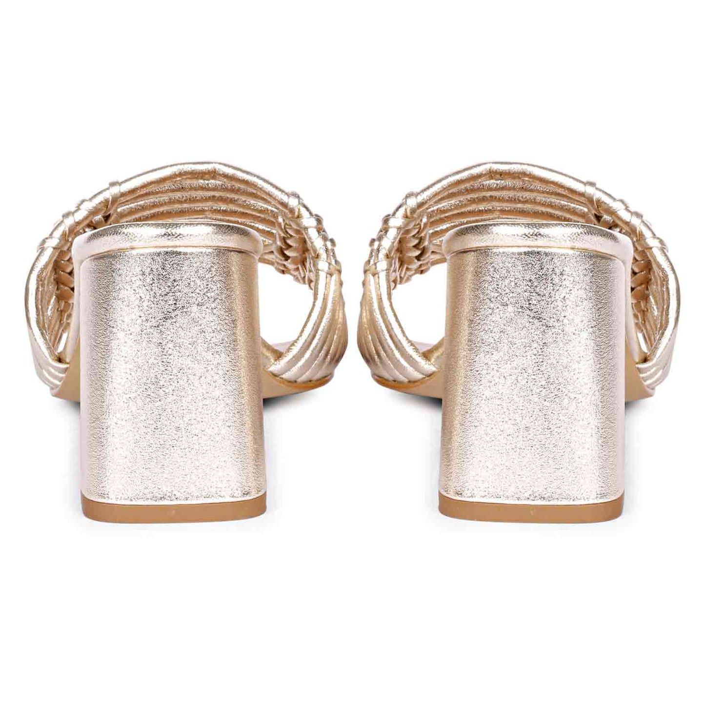 Saint Bethany Block Heels - Platinum Strappy Metallic Leather