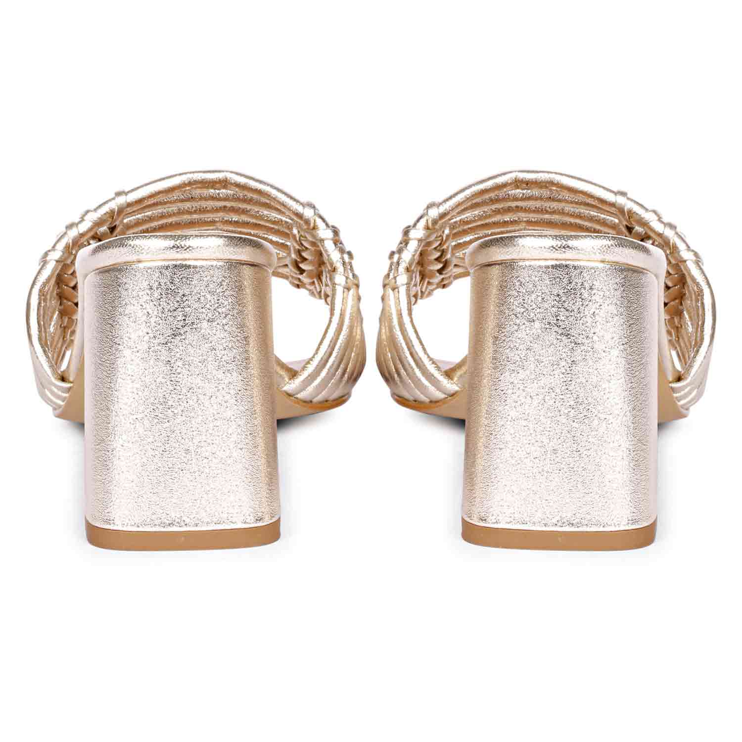 Saint Bethany Block Heels - Platinum Strappy Metallic Leather