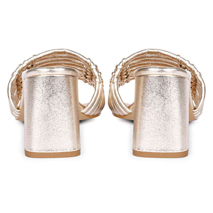 Saint Bethany Block Heels - Platinum Strappy Metallic Leather