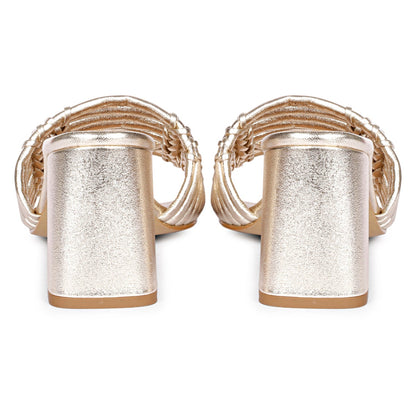 Bethany Strappy Platin Metallic Leather Block Heels
