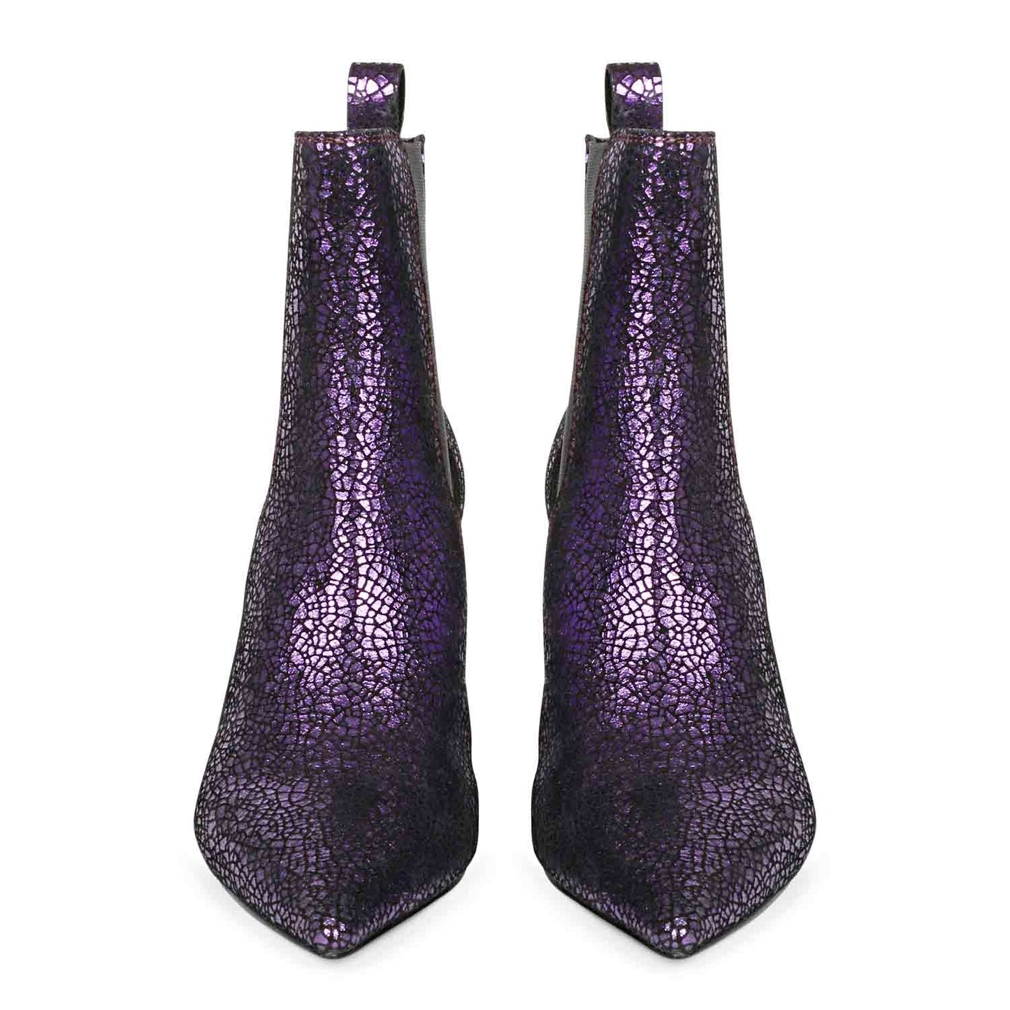 Purple leather kitten heel boots with a sleek and stylish design, perfect for adding a pop of color to your outfit