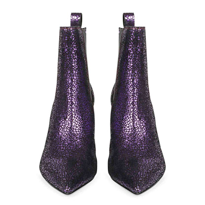 Purple leather kitten heel boots with a sleek and stylish design, perfect for adding a pop of color to your outfit