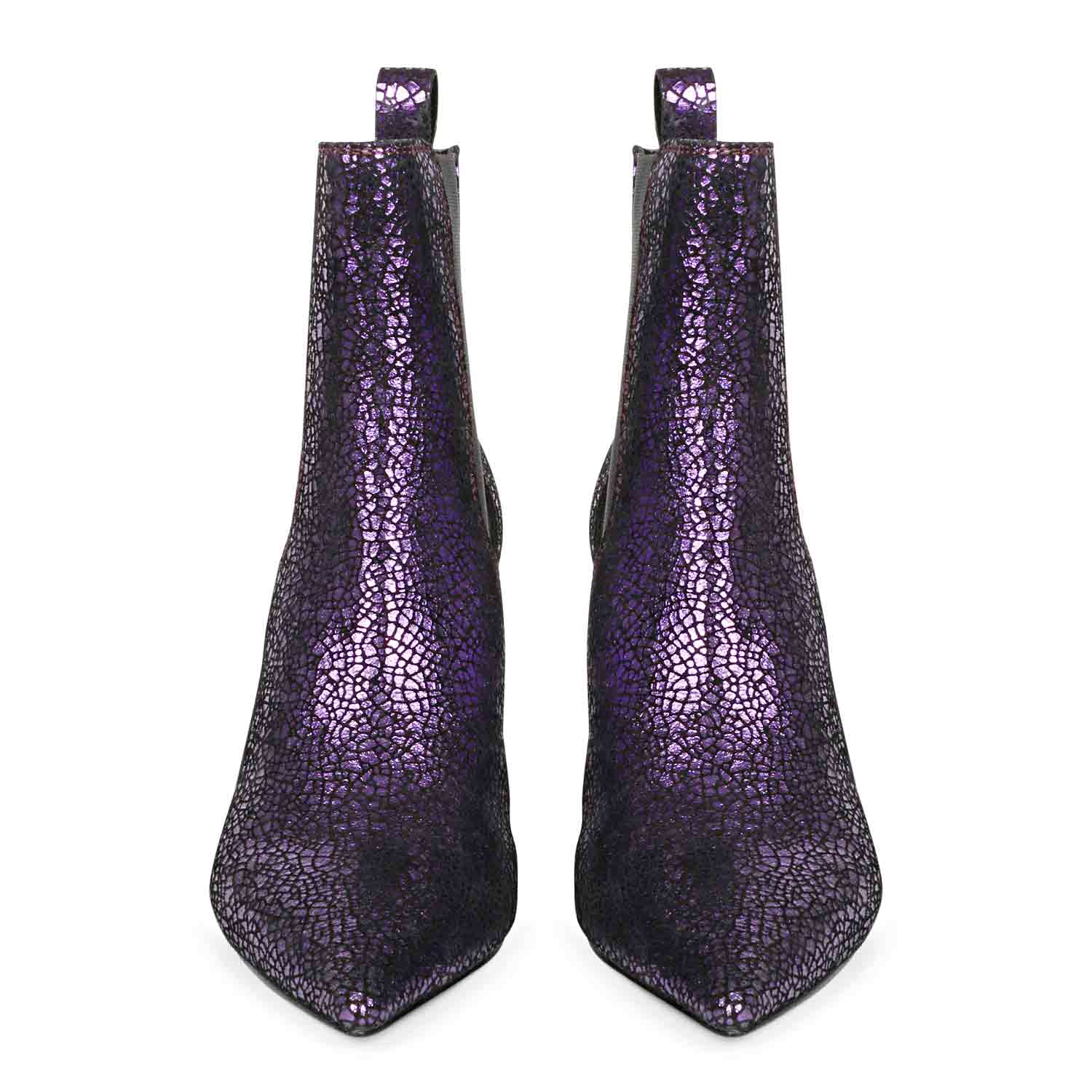 Purple leather kitten heel boots with a sleek and stylish design, perfect for adding a pop of color to your outfit