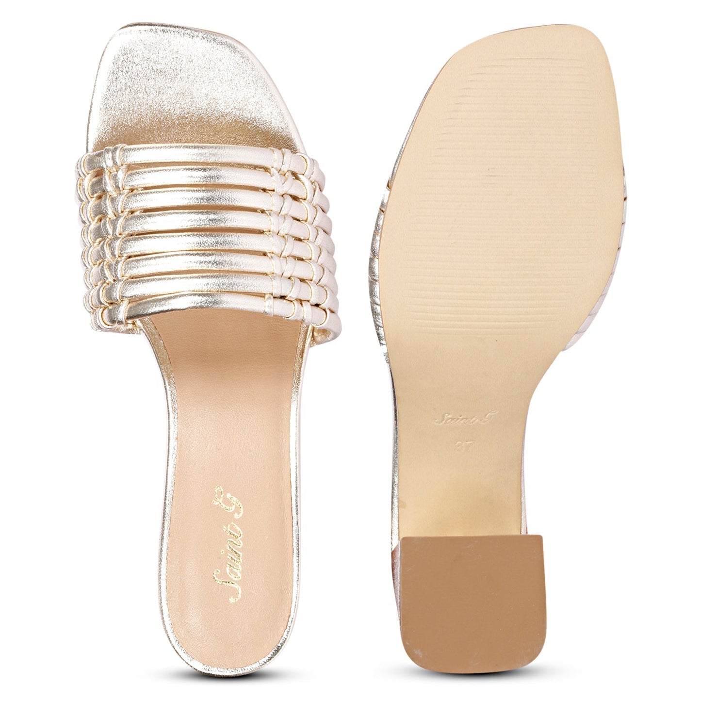 Bethany Strappy Platin Metallic Leather Block Heels