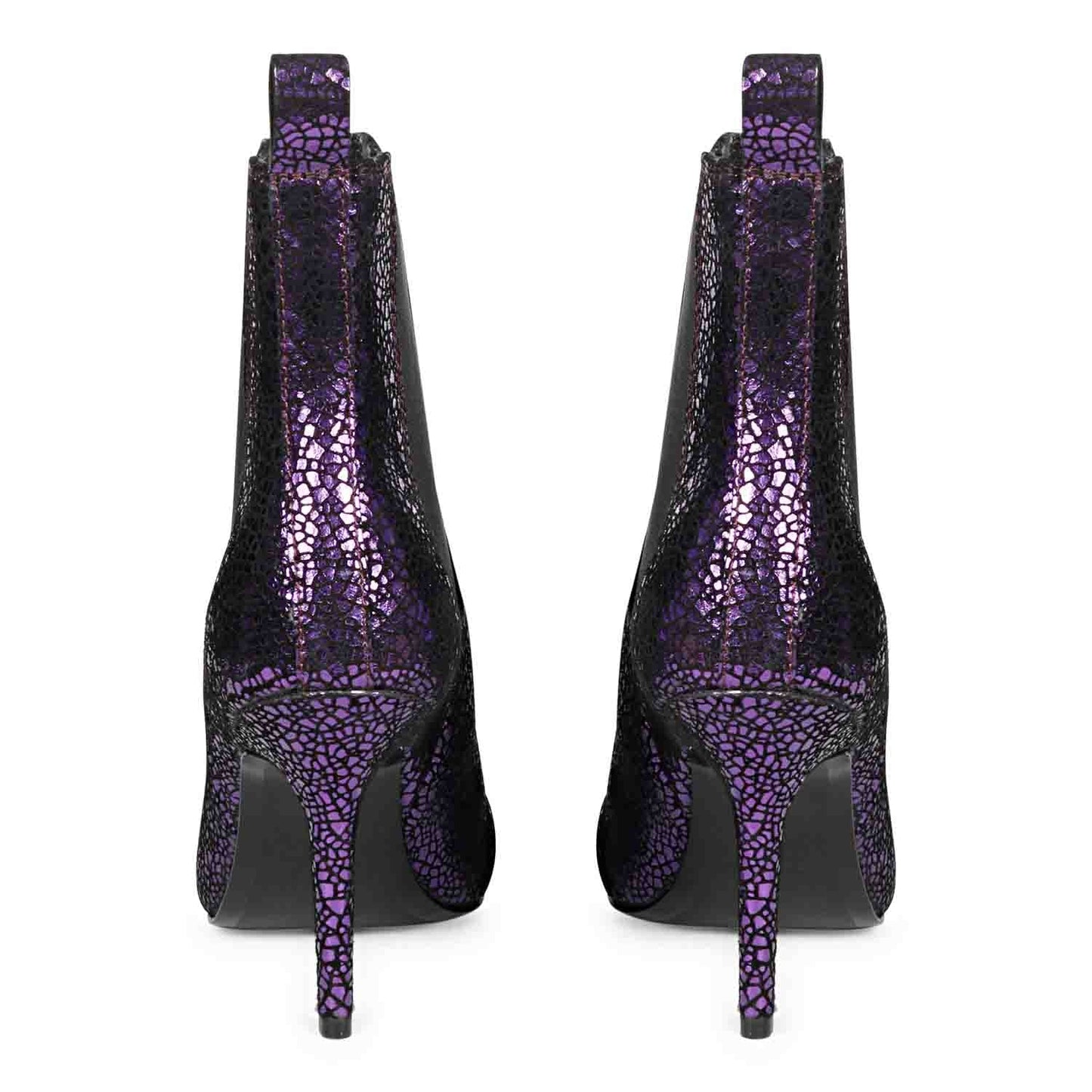 Purple leather kitten heel boots with a sleek and stylish design, perfect for adding a pop of color to your outfit