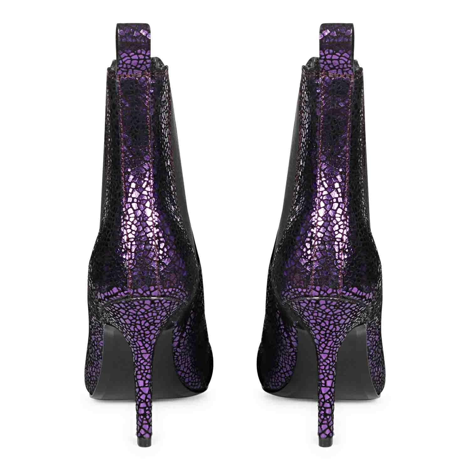 Purple leather kitten heel boots with a sleek and stylish design, perfect for adding a pop of color to your outfit