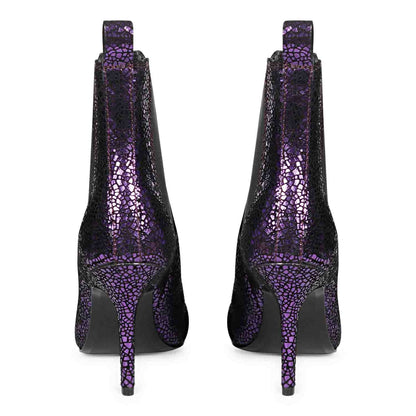 Purple leather kitten heel boots with a sleek and stylish design, perfect for adding a pop of color to your outfit