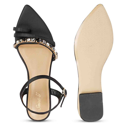 Annie Stone Embellished Black Nylon Fabric Sandals