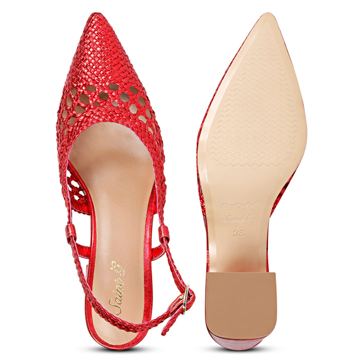 Luxurious Red Block Heels - Saint Fabienne Handcrafted