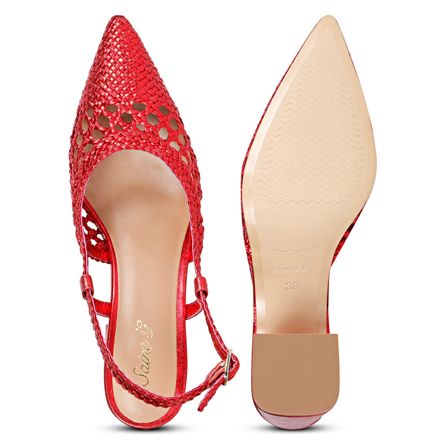 Luxurious Red Block Heels - Saint Fabienne Handcrafted
