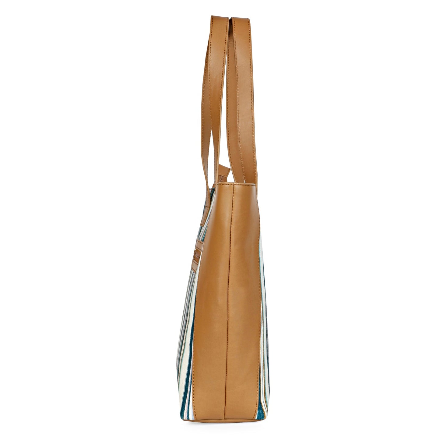 Favore Striped Brown & White Leather Structured Shoulder Bag
