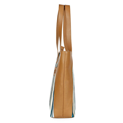 Favore Striped Brown & White Leather Structured Shoulder Bag
