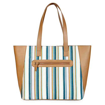Favore Striped Brown & White Leather Structured Shoulder Bag