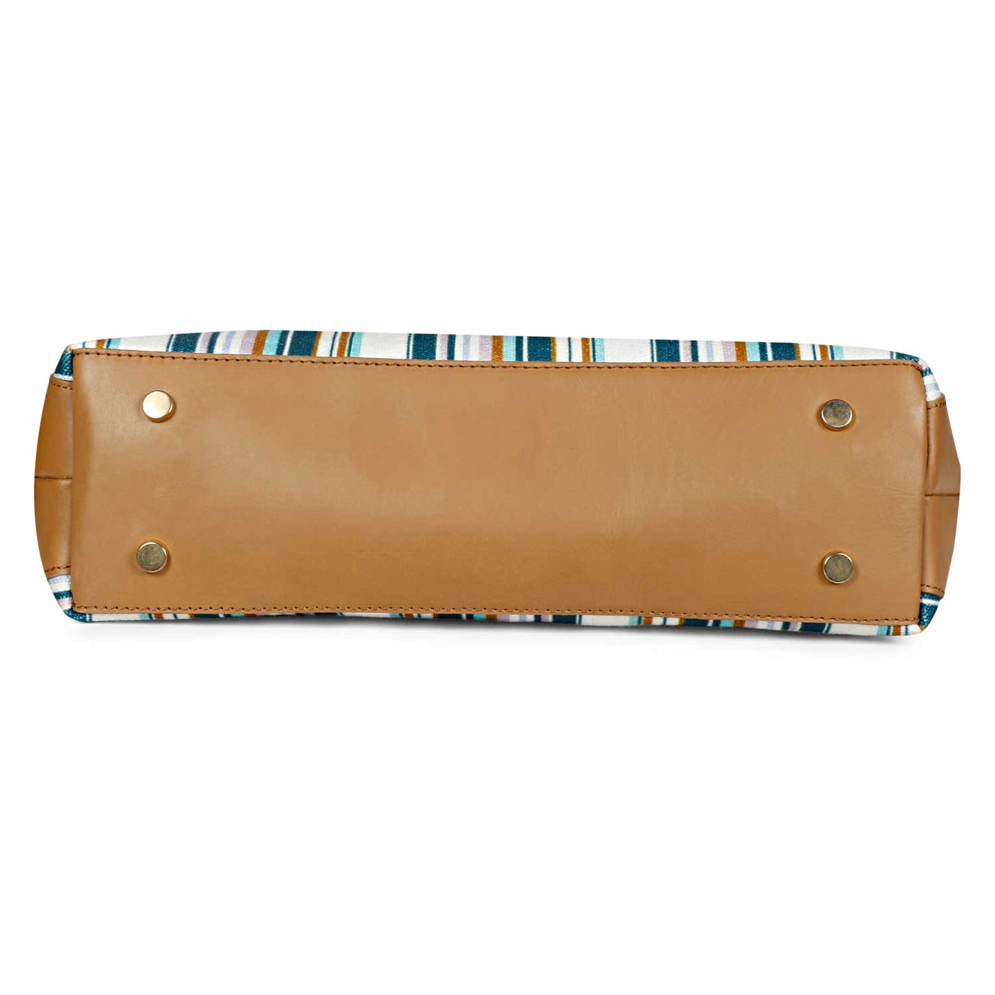 Favore Striped Brown & White Leather Structured Shoulder Bag