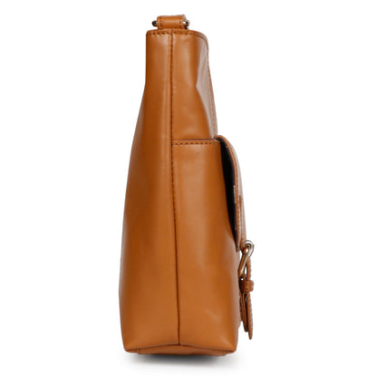 Favore Tan Women Leather Structured Sling Bag