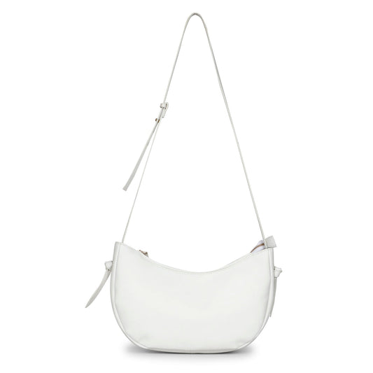 Favore Womens White Leather Half Moon Shoulder Bag