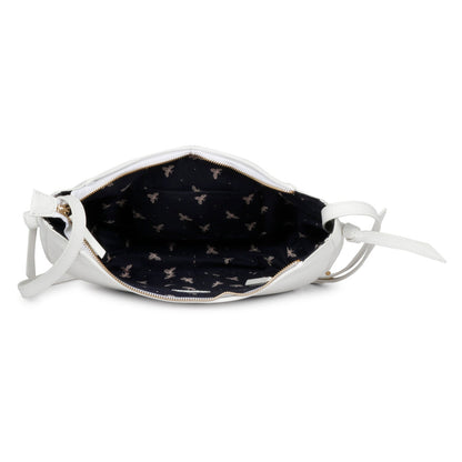 Favore Womens White Leather Half Moon Shoulder Bag