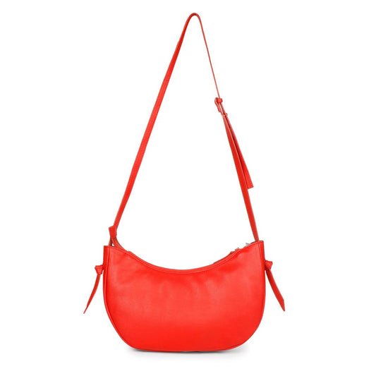 Favore Womens Red Leather Half Moon Sling Bag