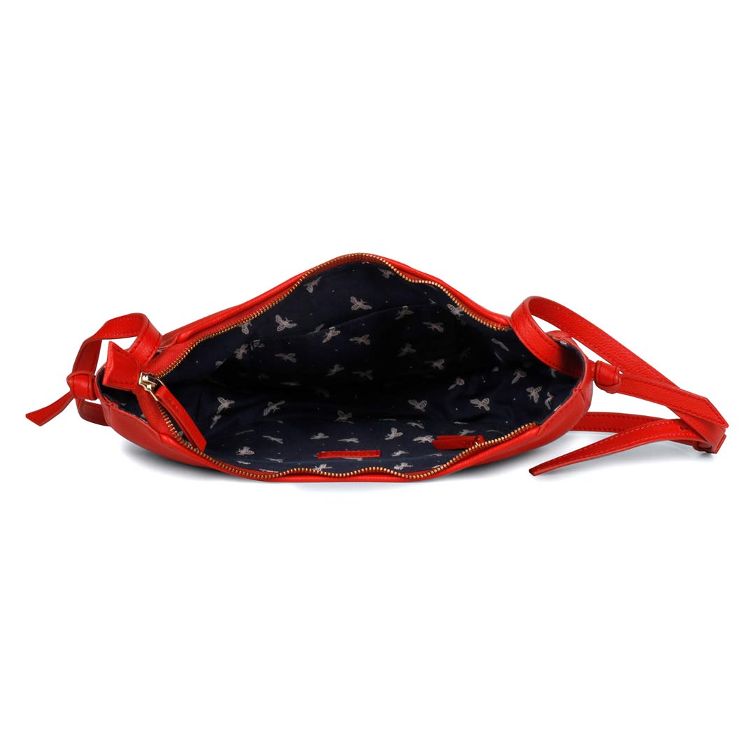 Favore Womens Red Leather Half Moon Sling Bag