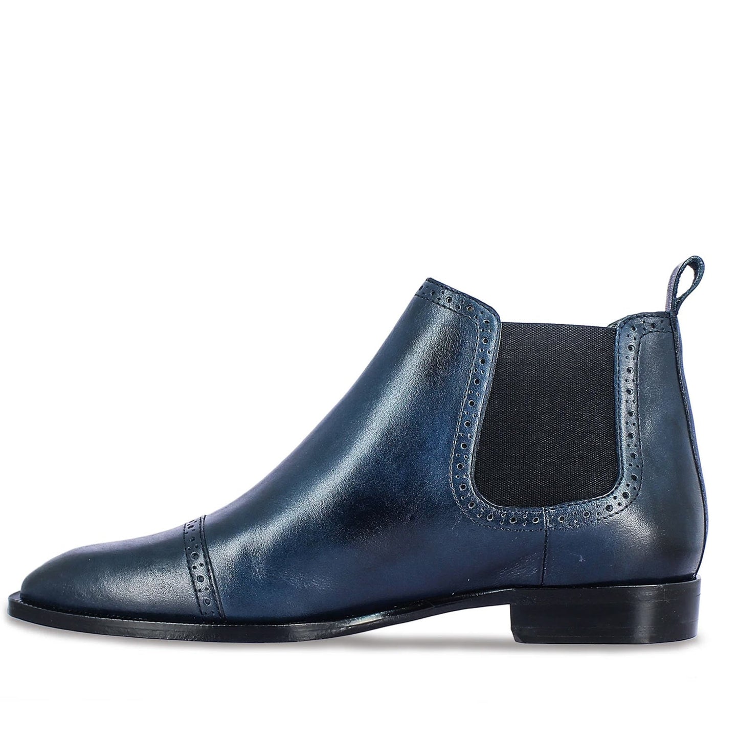 Whitesta Frederico Navy Leather Brogue Detail Chelsea Boots