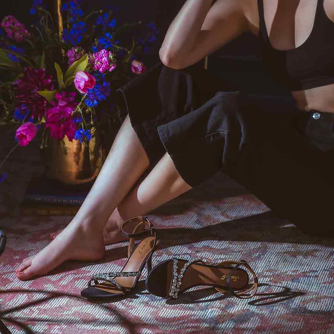 Saint Isla Stone Embellished Straps Black Stilettos