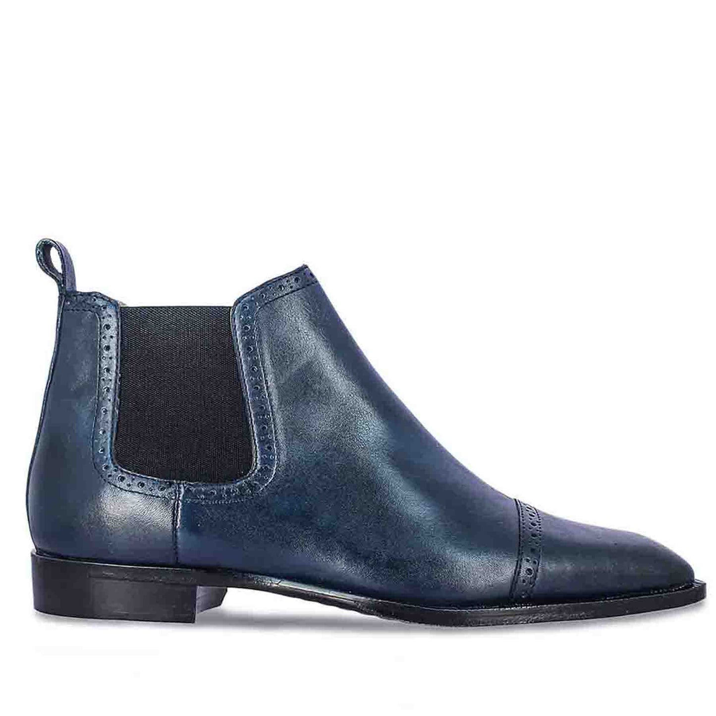 Navy Leather Brogue Chelsea Boots