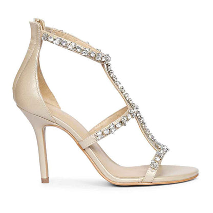 Saint Ella Stone Embellished Champagne Strappy Leather Stilettos