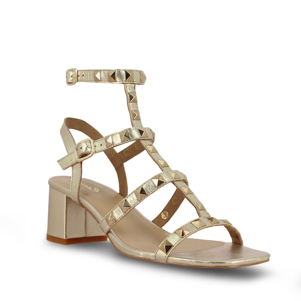 Saint Angela Platin Leather Metal Studded Block Heels