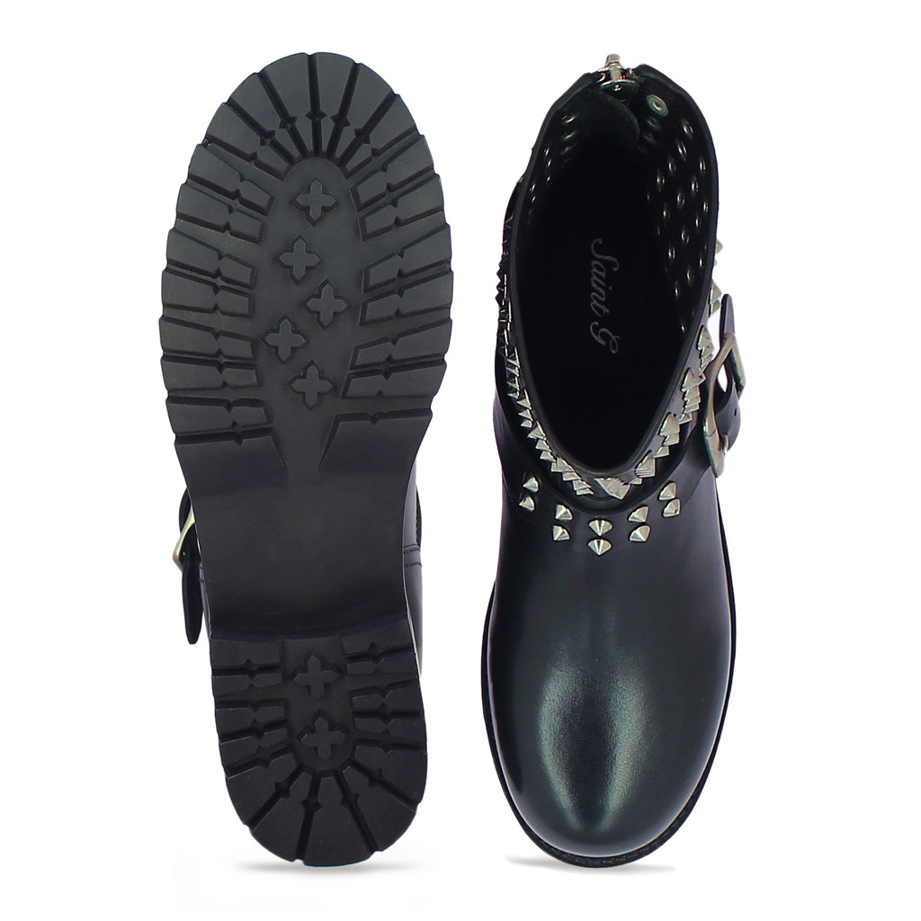 Giuseppina Metal Studded Black Leather Biker Boots