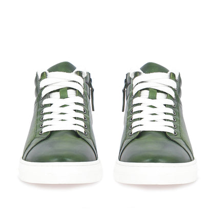 Whitesta Lamberto Green Leather Handcrafted Sneakers.