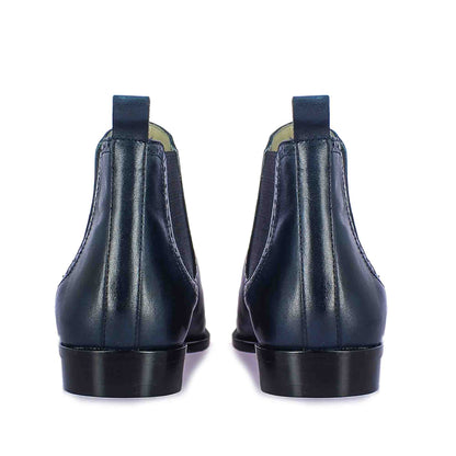 Whitesta Frederico Navy Leather Brogue Detail Chelsea Boots