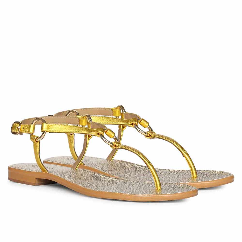 Saint Coretta O-Ring Yellow Metallic Leather Sandals