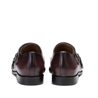 Saint Alboin Two Color Toned Red Leather Double Buckled Monk Strap Shoes - SaintG