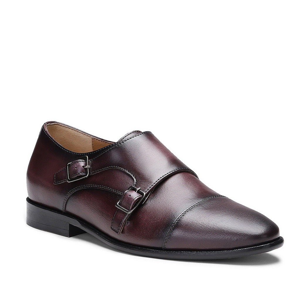 Saint Alboin Two Color Toned Red Leather Double Buckled Monk Strap Shoes - SaintG