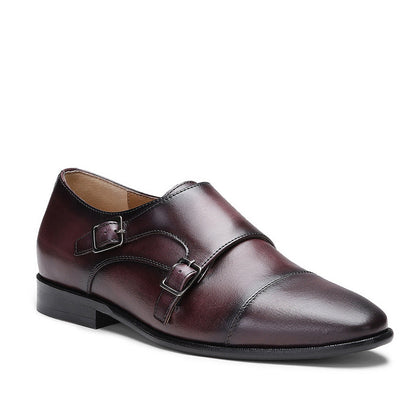 Saint Alboin Two Color Toned Red Leather Double Buckled Monk Strap Shoes - SaintG