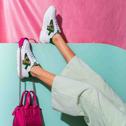Whitesta Antea White & Green Leather Sneakers