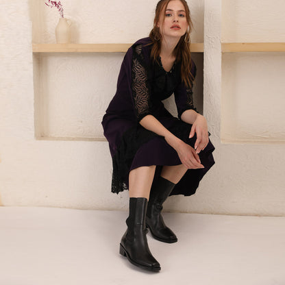 Saint Theresa High Ankle Black Leather Boots with Decorative Buckle – Stylish and chic footwear for a bold and confident look